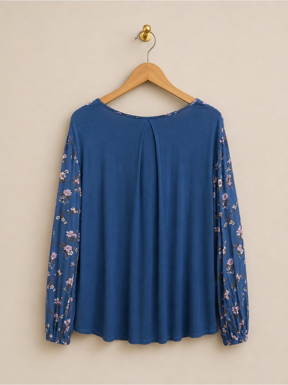 Knox Rose XL Blue Floral Boho Peasant Blouse Tassel Tie Long Sleeve - Picture 2 of 4